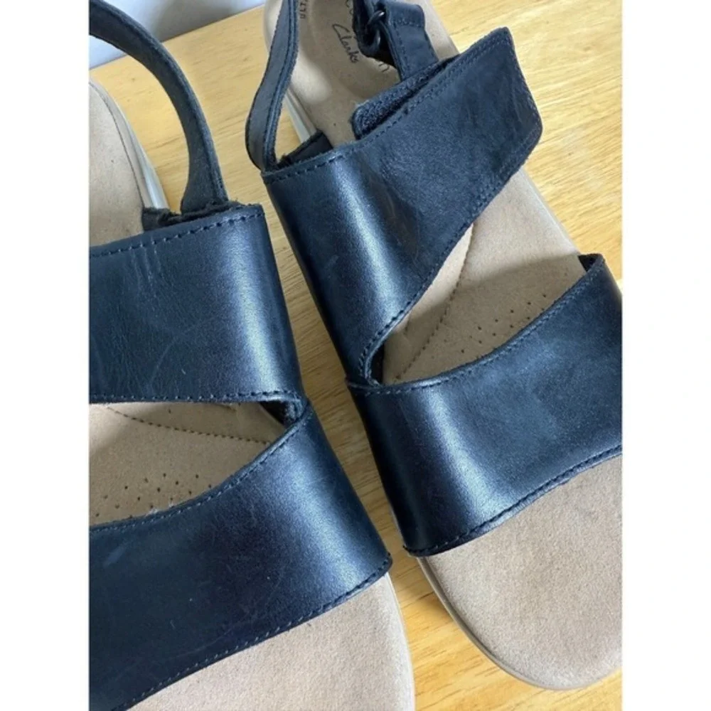 Clarks‎ Wedge Sandals Womens 10M Pre-Owned Slingback Black Leather Ergonomic